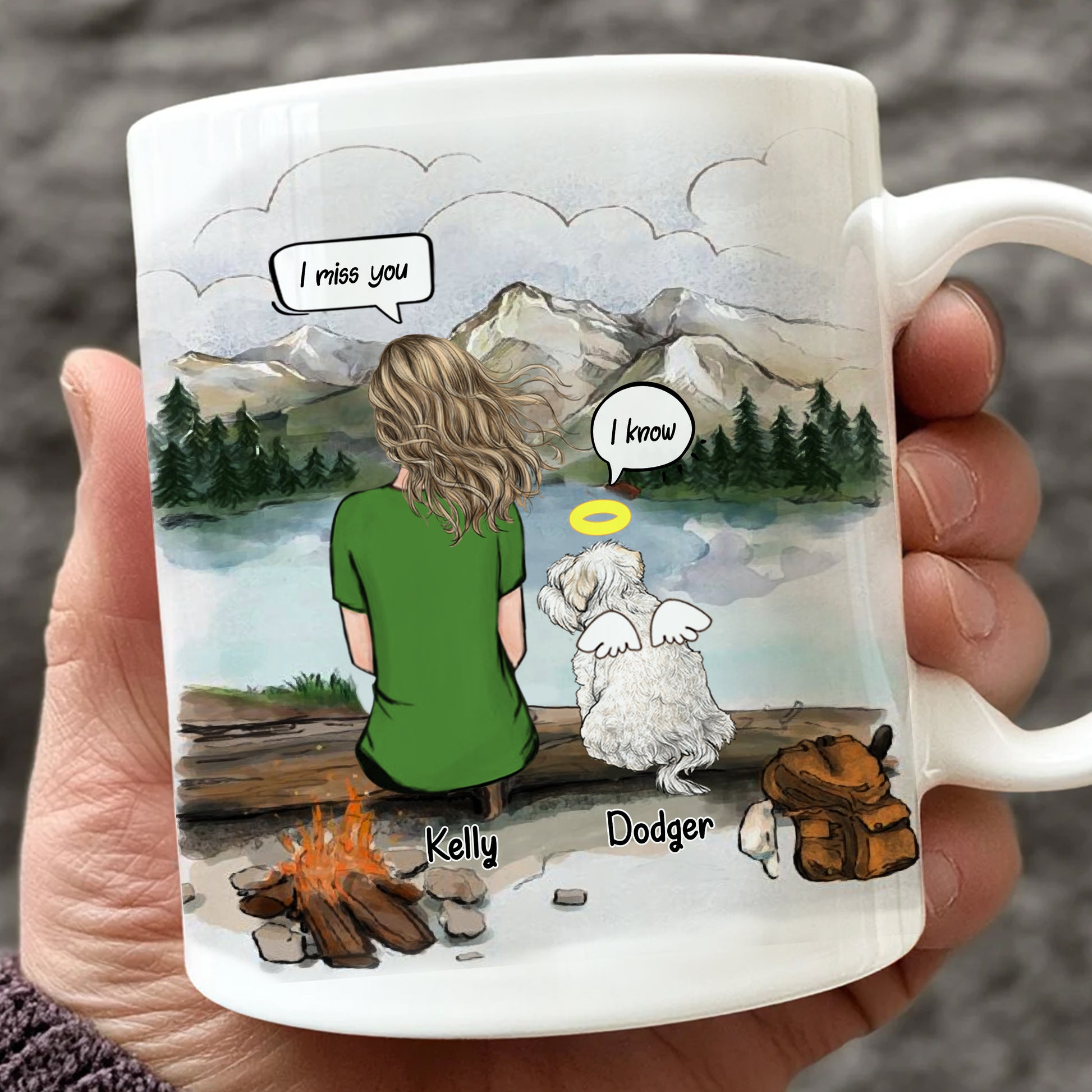 Dog And Mom Mug • Custom Dog Mom Portrait • Personalized Memorial Gift For Loss Of Dog • Girl With Dog Portrait