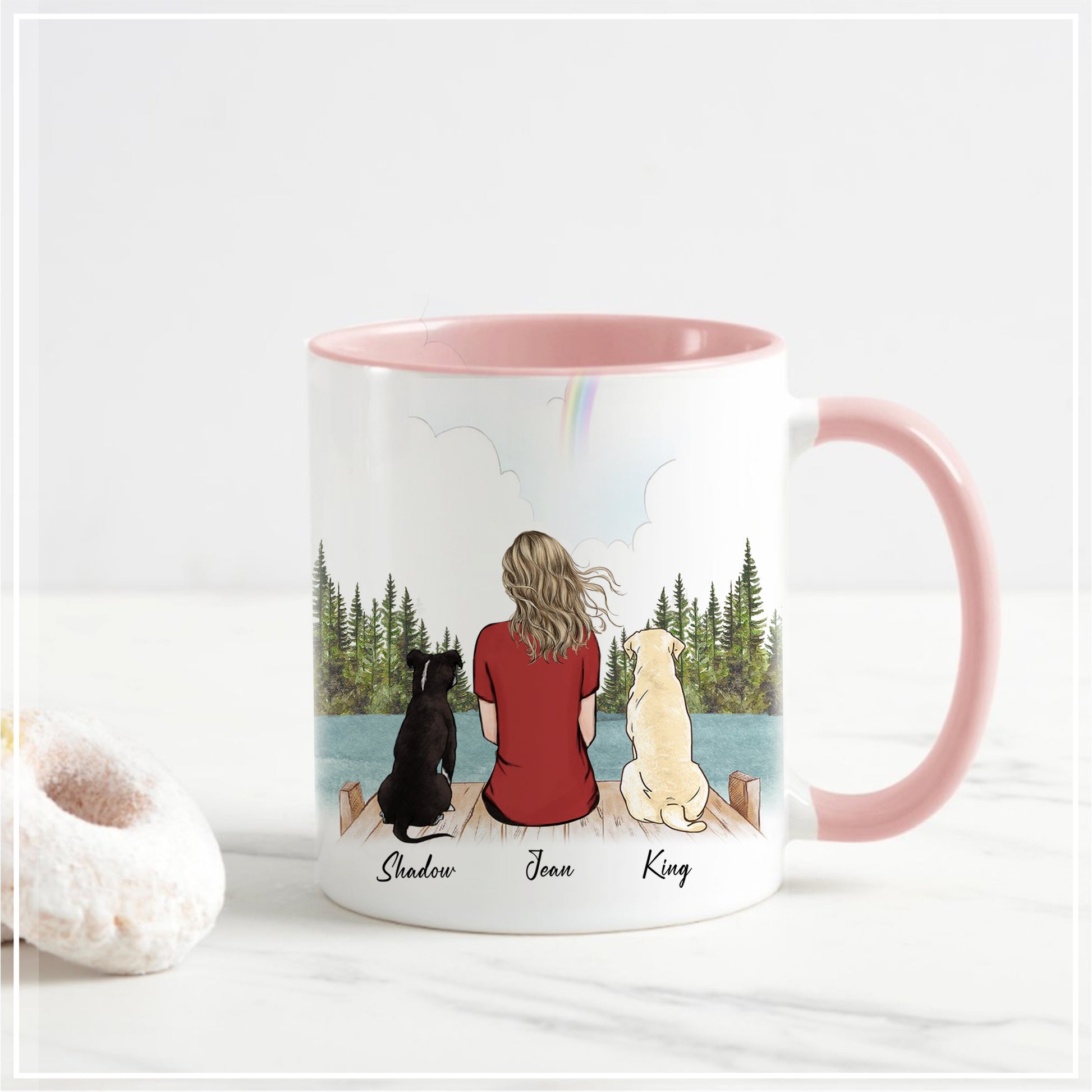Dog And Mom Mug • Custom Dog Mom Portrait • Personalized Memorial Gift For Loss Of Dog • Girl With Dog Portrait