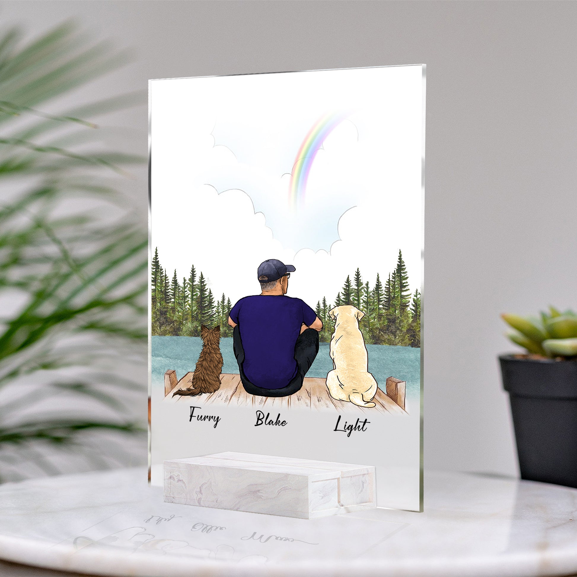 Dog And Dad Custom Framed • Dog Dad Portrait • Personalized Memorial Gift For Loss Of Dog • Man With Dog Portrait • Acrylic Plaque