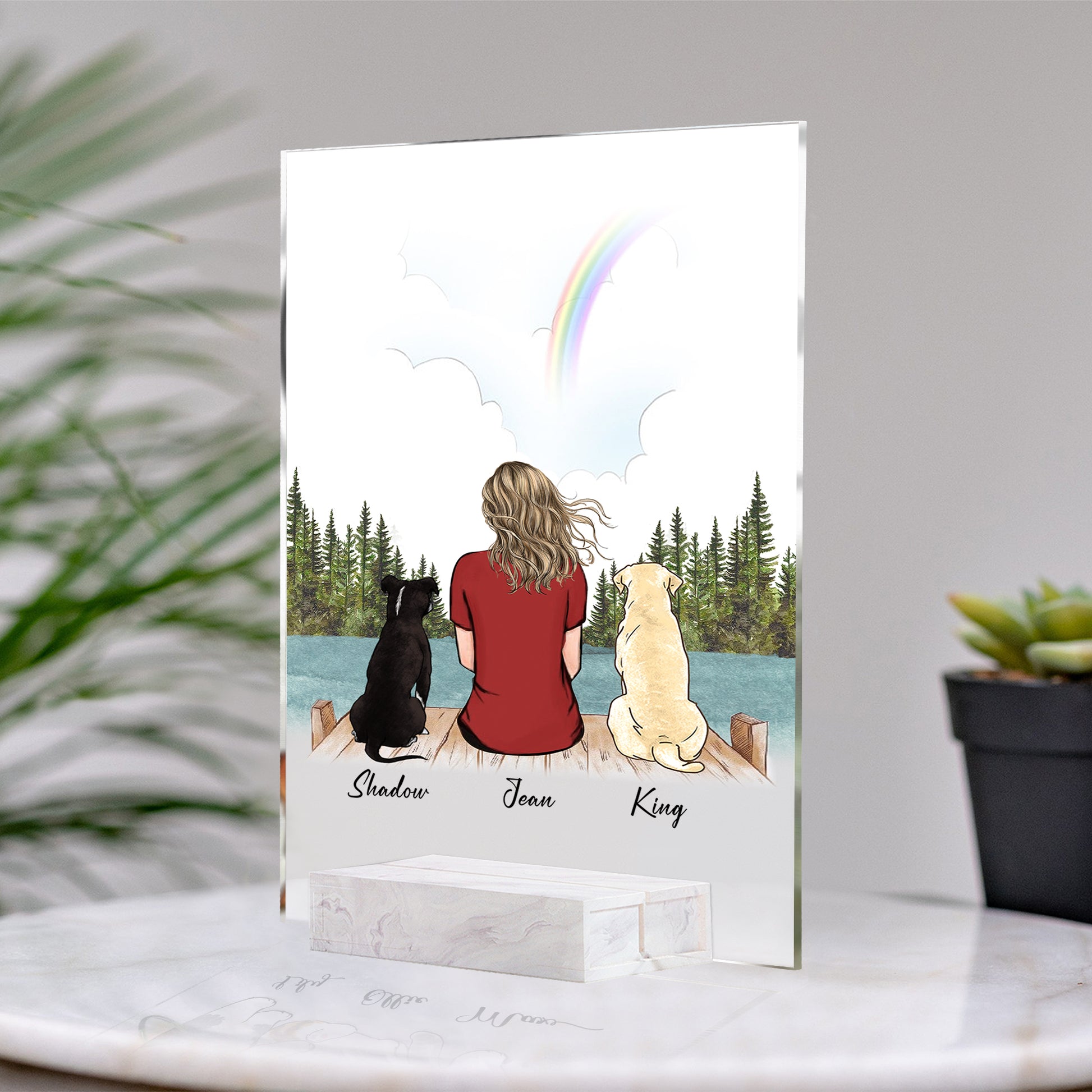 Dog And Mom Custom Framed • Dog Mom Portrait • Personalized Memorial Gift For Loss Of Dog • Girl With Dog Portrait • Acrylic Plaque