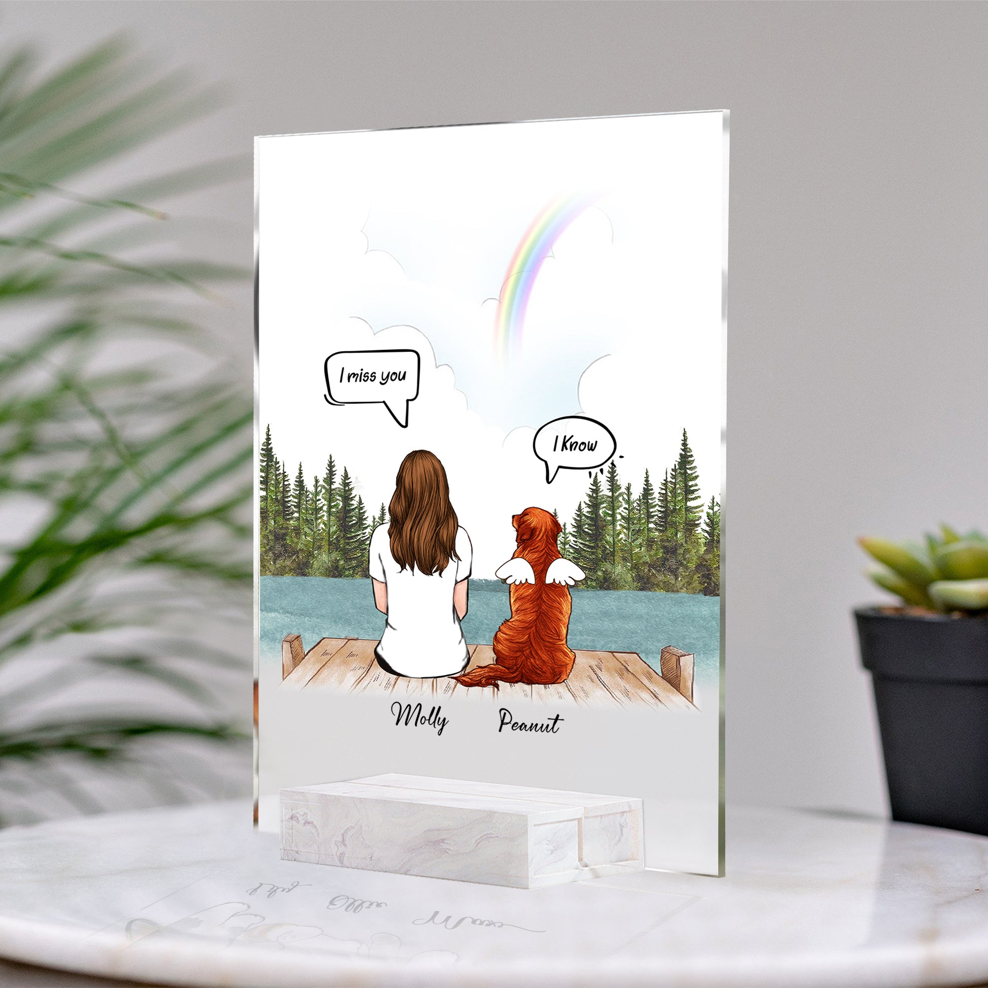 Dog And Mom Custom Framed • Dog Mom Portrait • Personalized Memorial Gift For Loss Of Dog • Girl With Dog Portrait • Acrylic Plaque