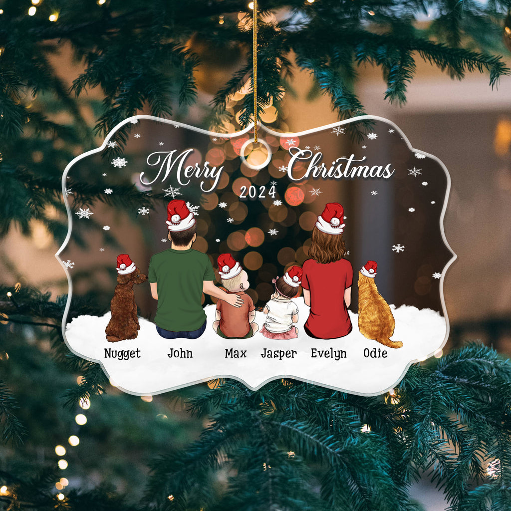 Custom Family Portrait Christmas Ornament • Keepsake Gift For Dog Family • Personalized Christmas Gift For Family • Big Family With Kids Portrait Benelux Ornament