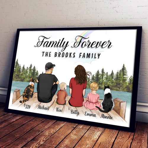 Custom Family Portrait Framed • Family With Kid And Cat • Father's Day Gift 2025 For Cat Lovers