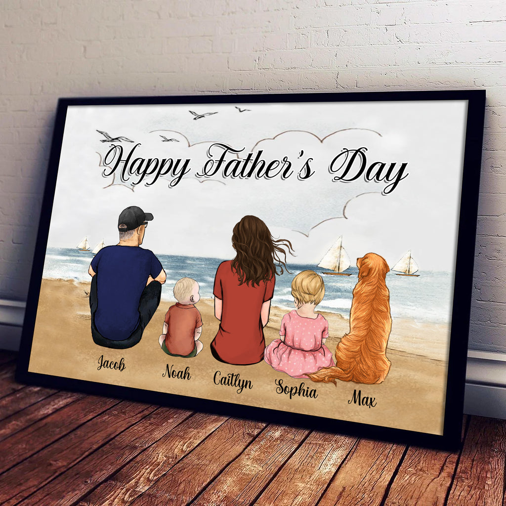 Custom Family Portrait Framed • Family With Kid And Dog • Father's Day Gift 2025