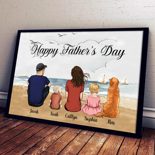 Custom Family Portrait Framed • Family With Kid And Dog • Father's Day Gift 2025