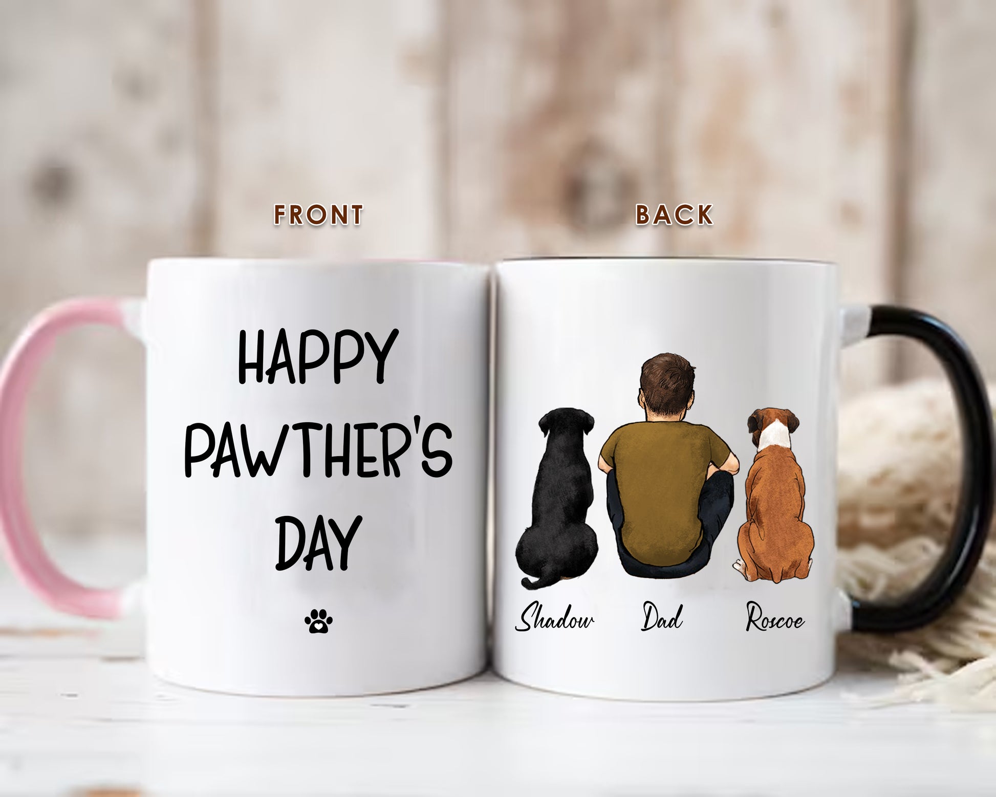 Happy Pawther's Day Mug For Dog Dad • Custom Mug • Personalized Father's Day Gift For Dad • Man With Dog Portrait Mug