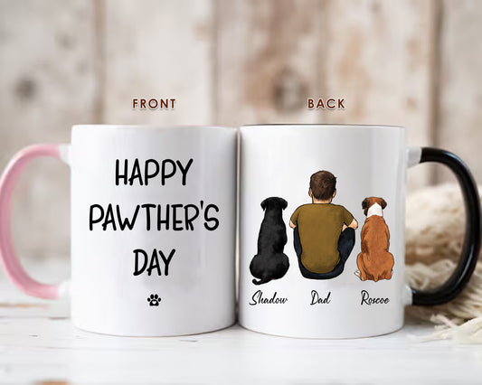 Happy Pawther's Day Mug For Cat Dad • Custom Mug • Personalized Father's Day Gift For Dad • Man With Cat Portrait Mug