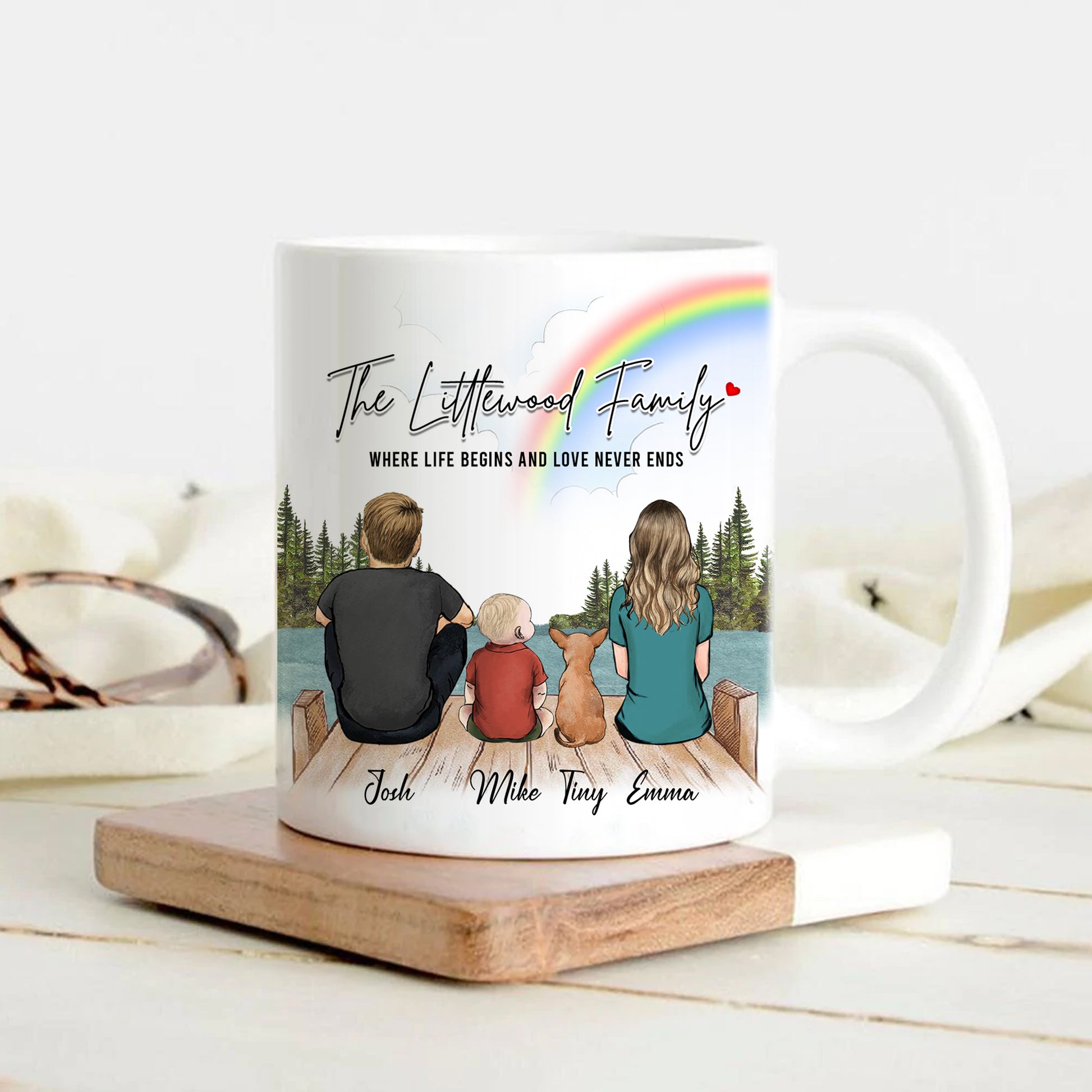 Custom Family Portrait Mug • Personalized Couple And Cat Mug • Keepsake Gift For Cat Family