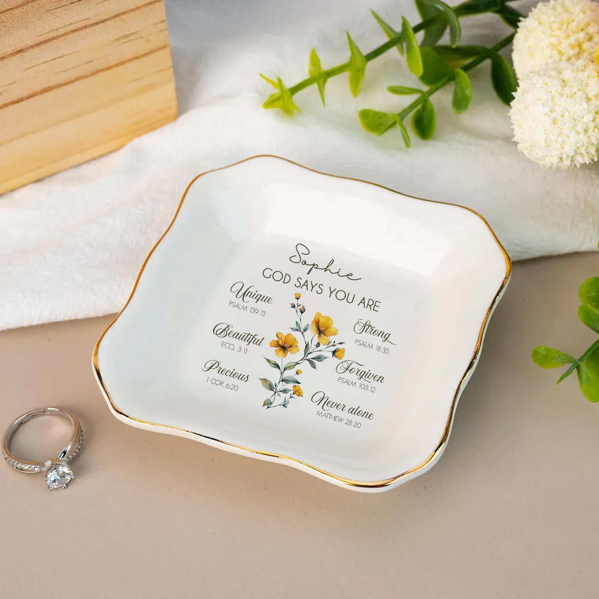 God Says You Are Bible Verse • Personalized Trinket Dish • Custom Watercolor Flower Ring Dish • Faith Christian Gift • Inspiration Gift • Jewelry Tray • Birthday Gift • Keepsake Gift
