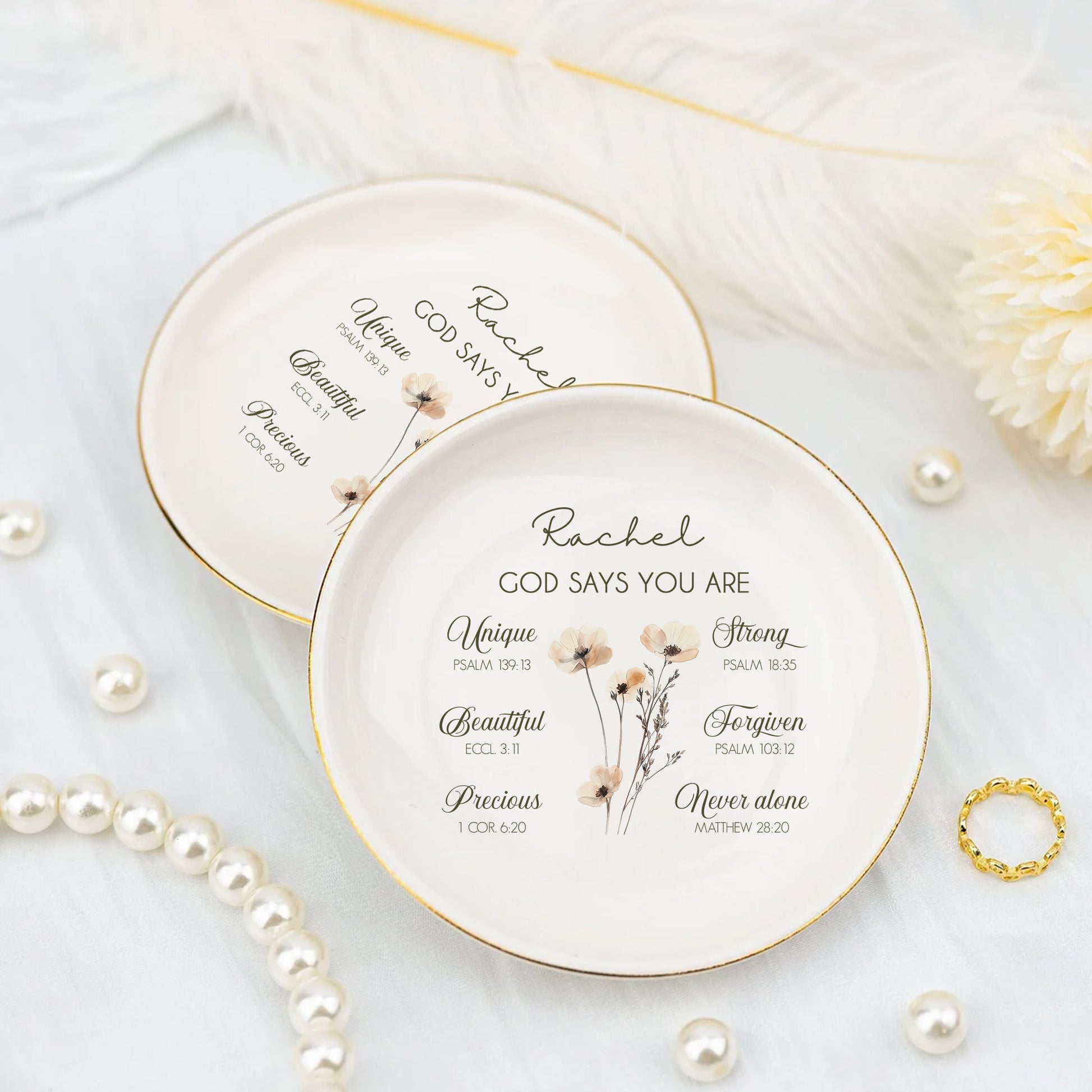 God Says You Are Bible Verse • Personalized Trinket Dish • Custom Watercolor Flower Ring Dish • Faith Christian Gift • Inspiration Gift • Jewelry Tray • Birthday Gift • Keepsake Gift