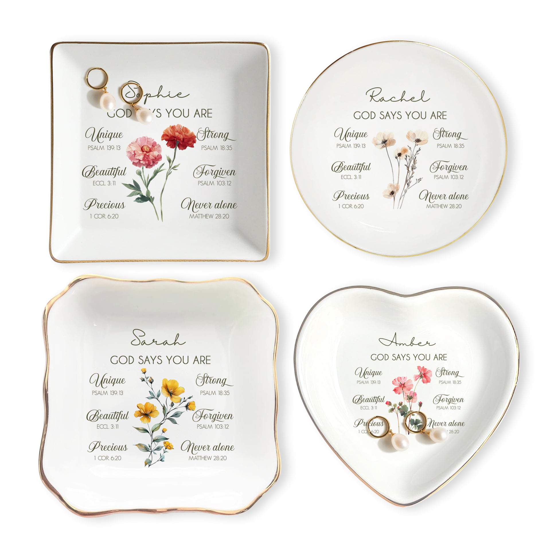 God Says You Are Bible Verse • Personalized Trinket Dish • Custom Watercolor Flower Ring Dish • Faith Christian Gift • Inspiration Gift • Jewelry Tray • Birthday Gift • Keepsake Gift