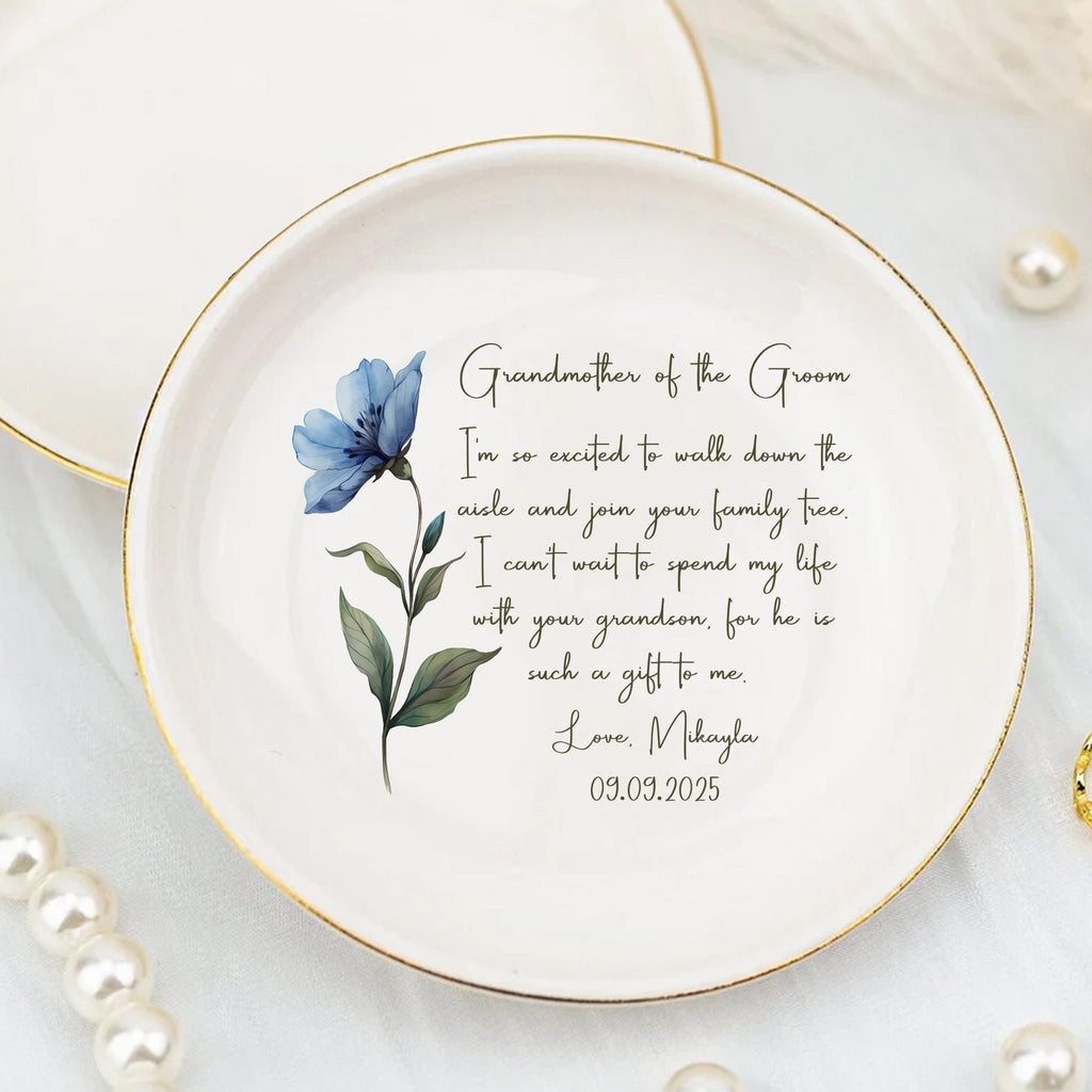 Grandmother Of The Groom Gift • Personalized Wedding Ring Dish • Gift From Bride • Custom Flower Trinket Tray With Message • Wedding Keepsake • Keepsake Gift