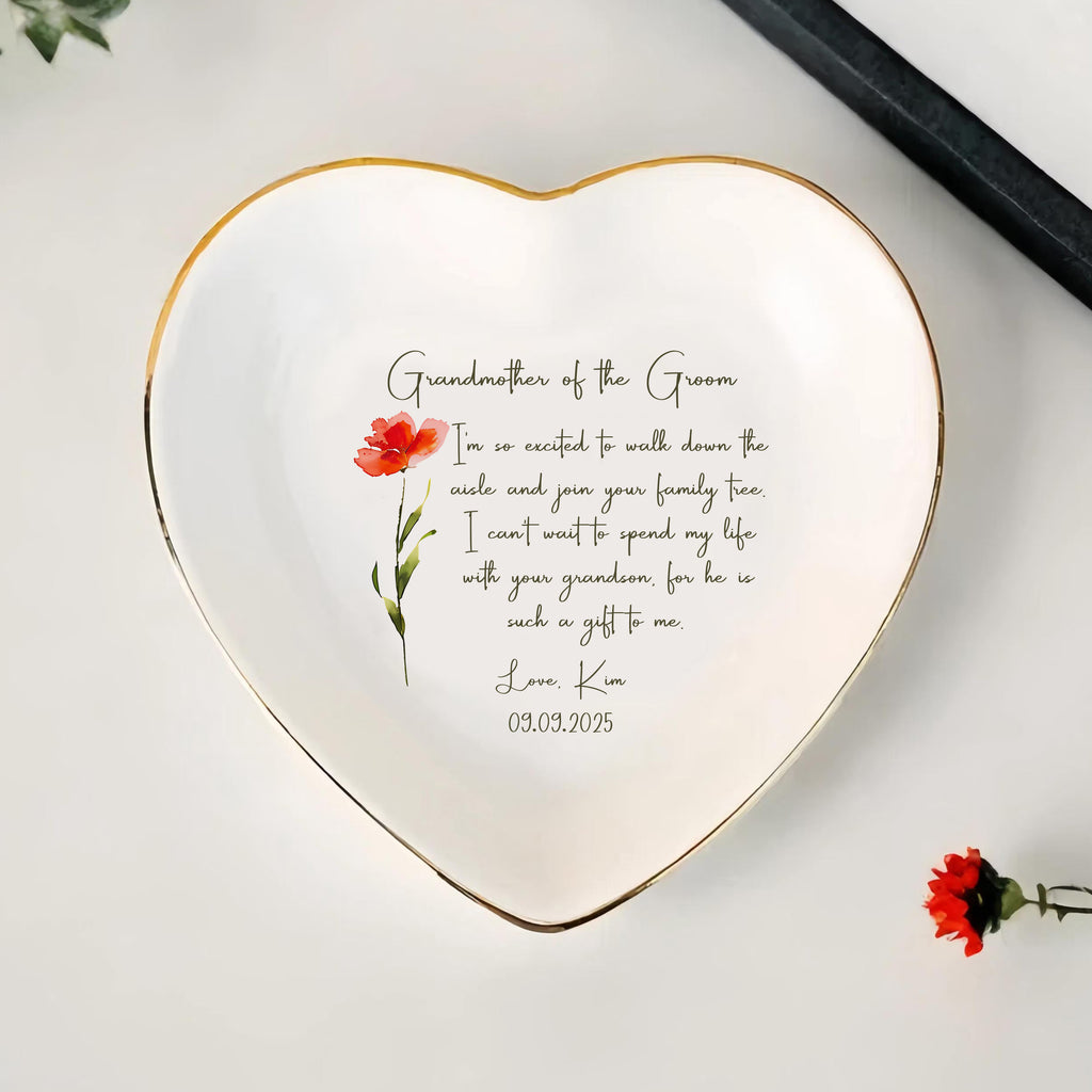 Grandmother Of The Groom Gift • Personalized Wedding Ring Dish • Gift From Bride • Custom Flower Trinket Tray With Message • Wedding Keepsake • Keepsake Gift