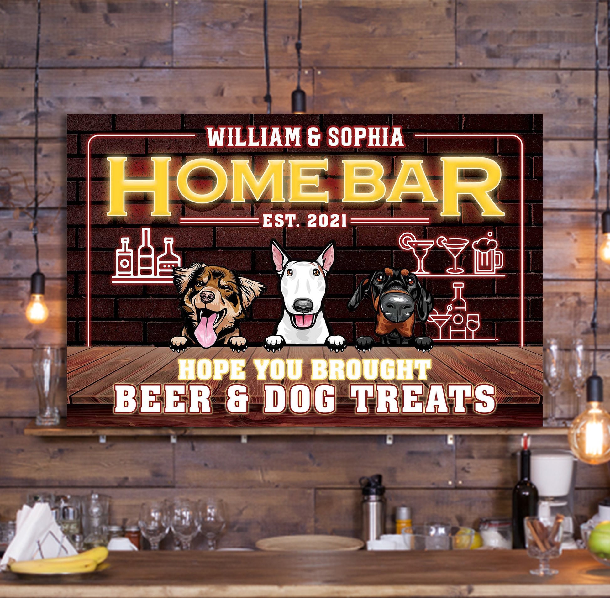 Hope You Brought Alcohol And Dog Treats Metal Sign • Custom Home Bar Decor Sign For Pet Lovers • Personalized Dog Welcome Sign • Funny Sign