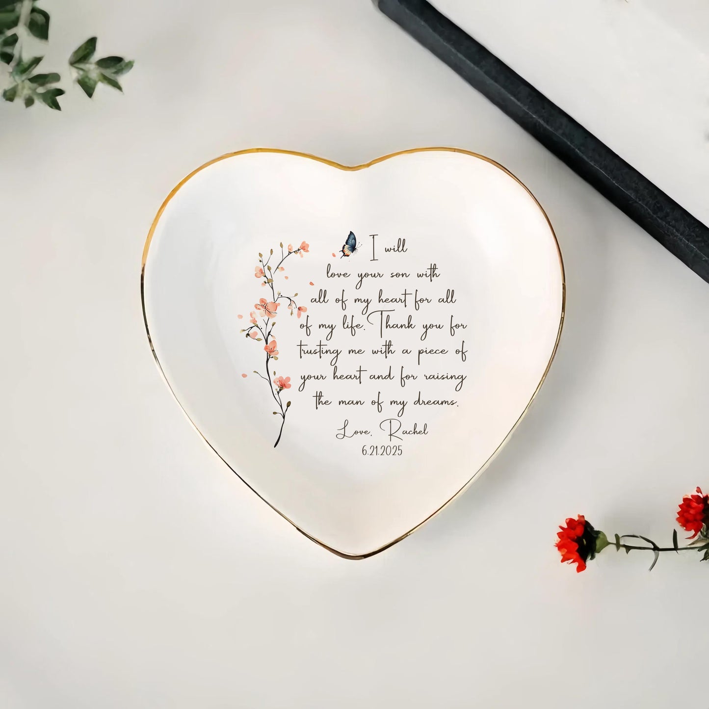 I Will Love Your Son With All Of My Heart For All Of My Life • Personalized Flower Trinket Dish • Custom Watercolor Flower Ring Dish • Wedding Gift For Mother Of The Bride