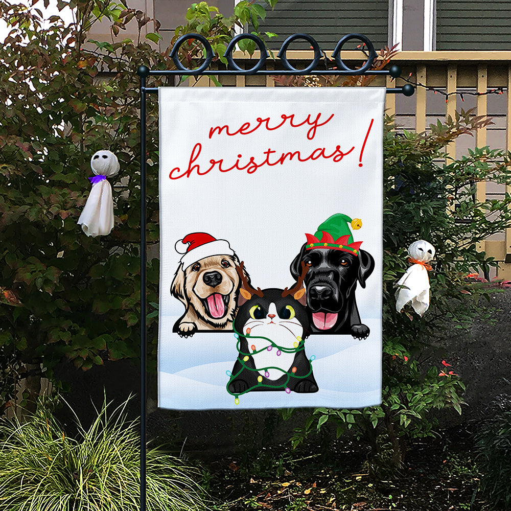 Merry Christmas Flag • Funny Christmas Decoration • Personalized Dog & Cat Garden Flag • Custom Welcome Fla