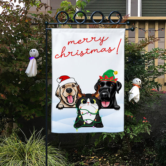 Merry Christmas Flag • Funny Christmas Decoration • Personalized Dog & Cat Garden Flag • Custom Welcome Fla