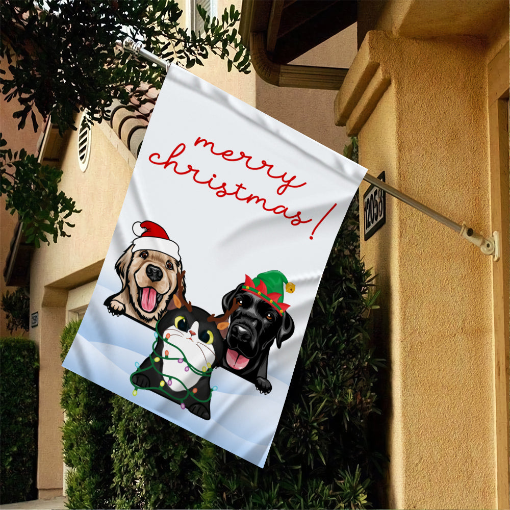 Merry Christmas Flag • Funny Christmas Decoration • Personalized Dog & Cat Garden Flag • Custom Welcome Fla
