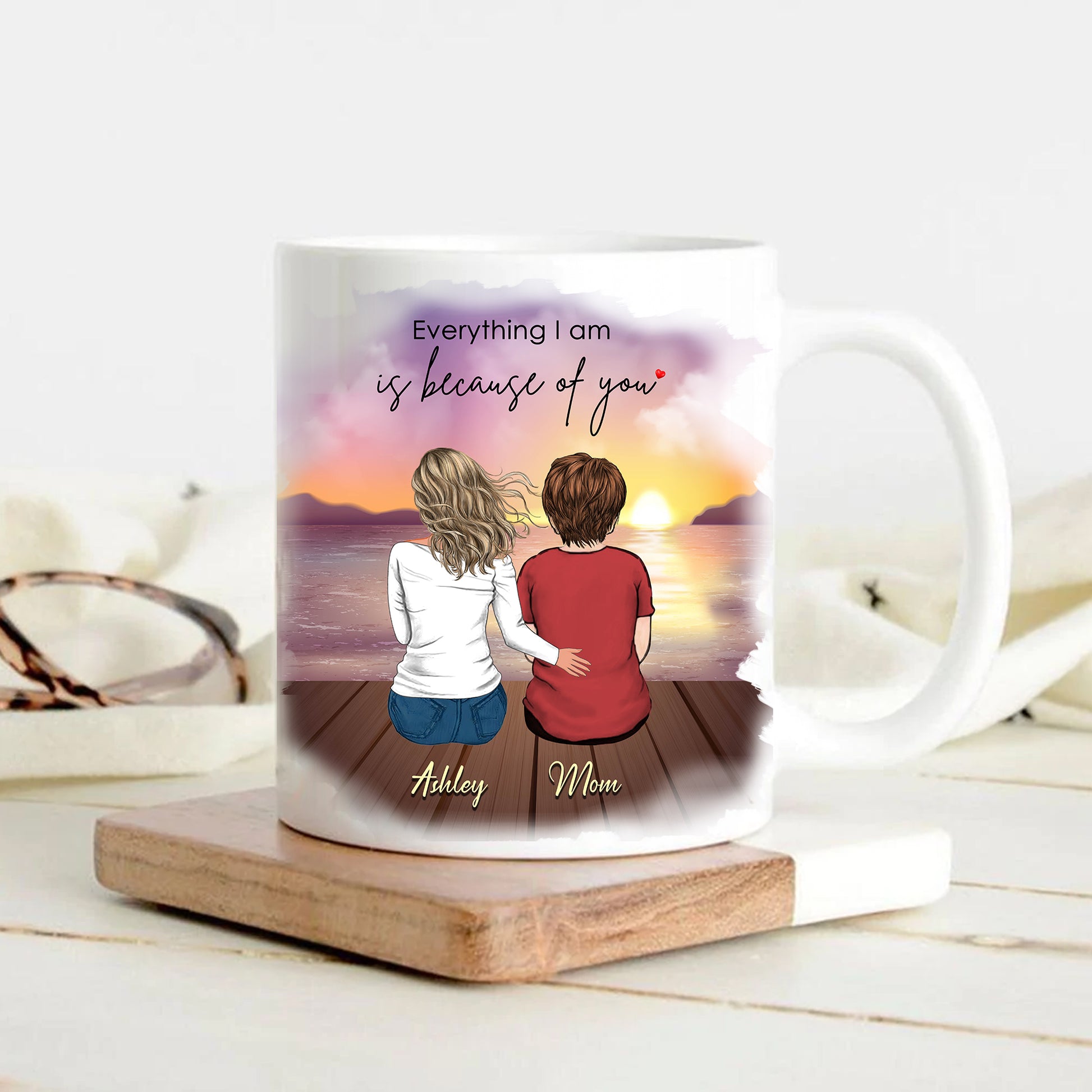 Daughter And Mother Custom Mug • Mom And Daughter Portrait • Personalized Keepsake Gift For Mother