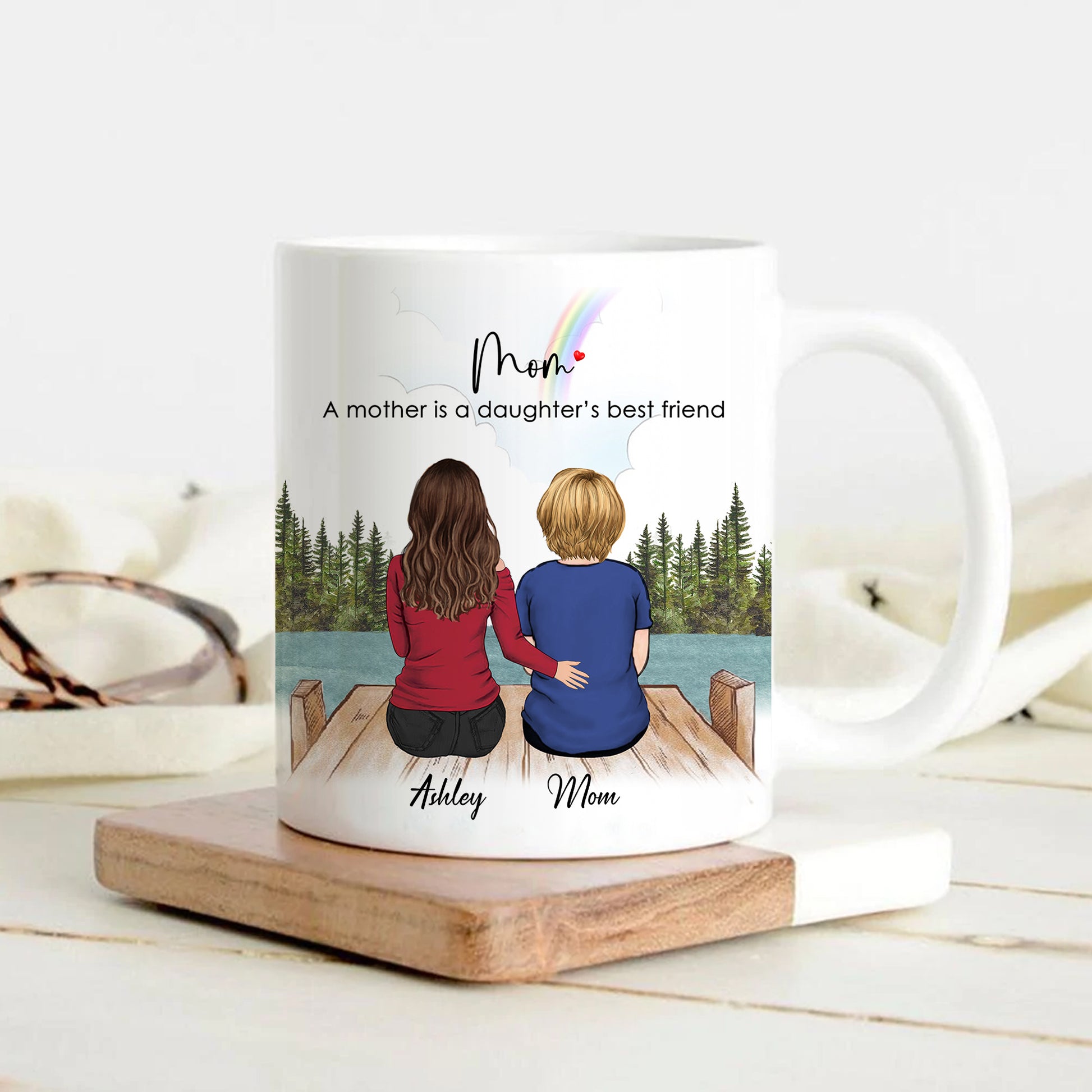 Daughter And Mother Custom Mug • Mom And Daughter Portrait • Personalized Keepsake Gift For Mother