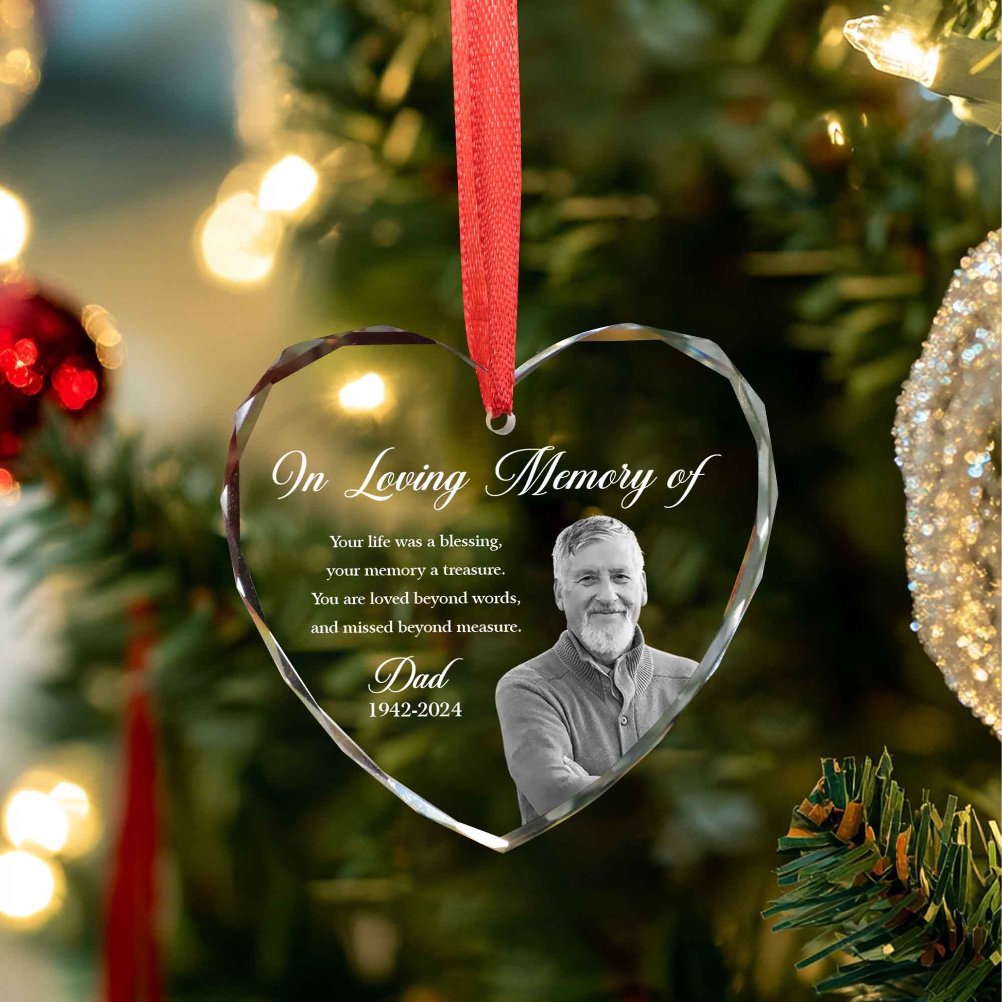 Glass Ornament For Loss Of Father • Personalized Memorial Ornament For Dad With Photo & Name • Custom Memorial Gift • Christmas Decoration