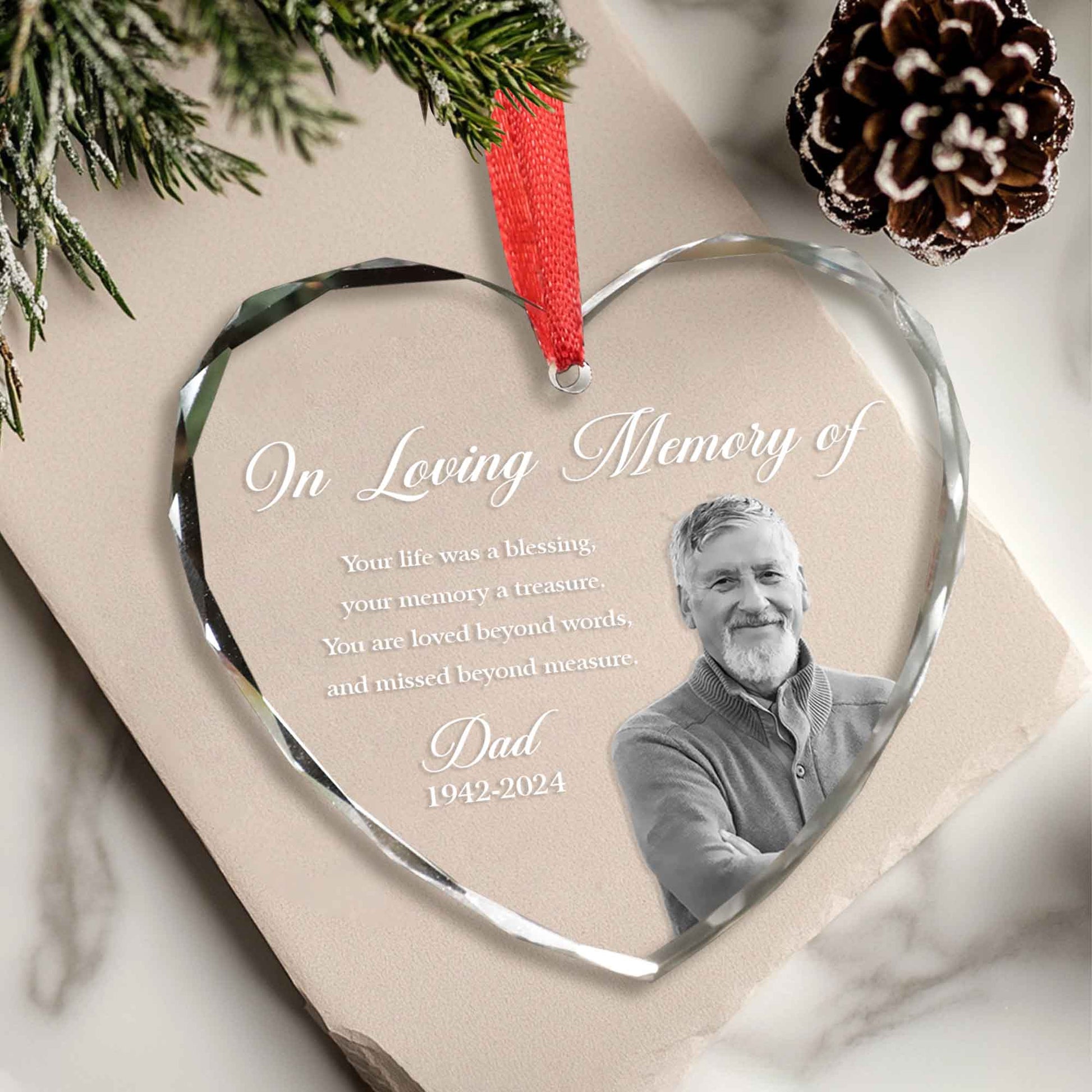 Glass Ornament For Loss Of Father • Personalized Memorial Ornament For Dad With Photo & Name • Custom Memorial Gift • Christmas Decoration
