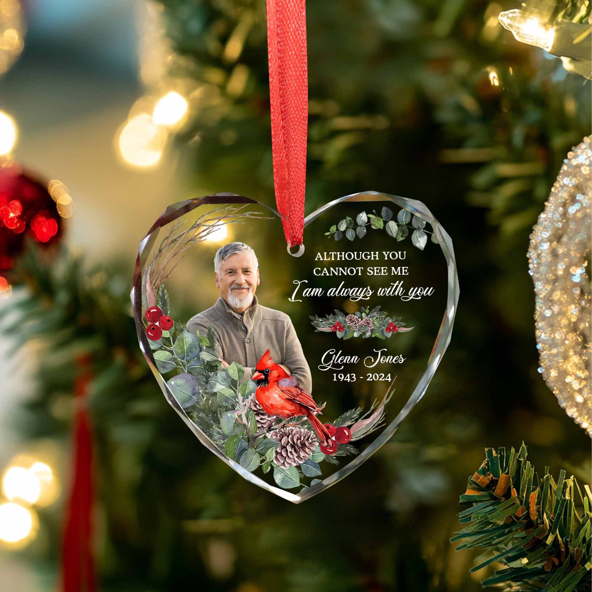 Glass Ornament For Loss Of Father • Personalized Memorial Ornament For Dad With Photo & Name • Custom Memorial Gift • Christmas Decoration