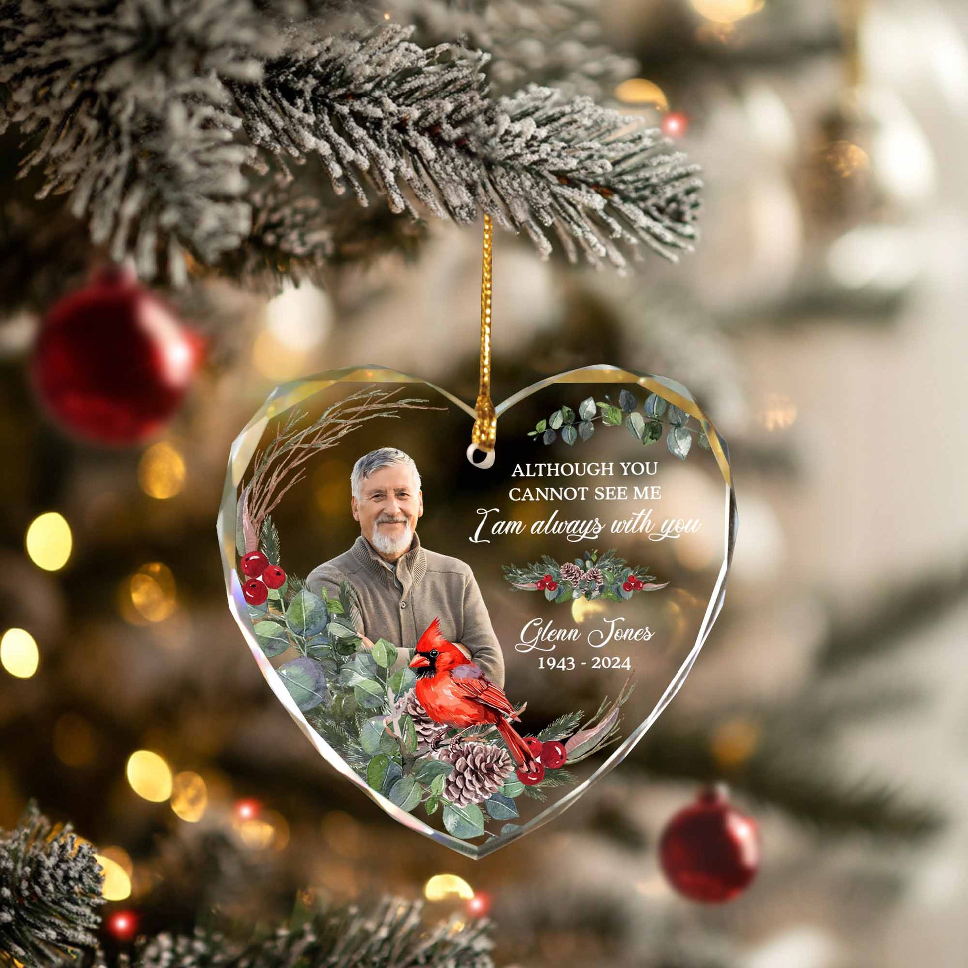 Glass Ornament For Loss Of Father • Personalized Memorial Ornament For Dad With Photo & Name • Custom Memorial Gift • Christmas Decoration