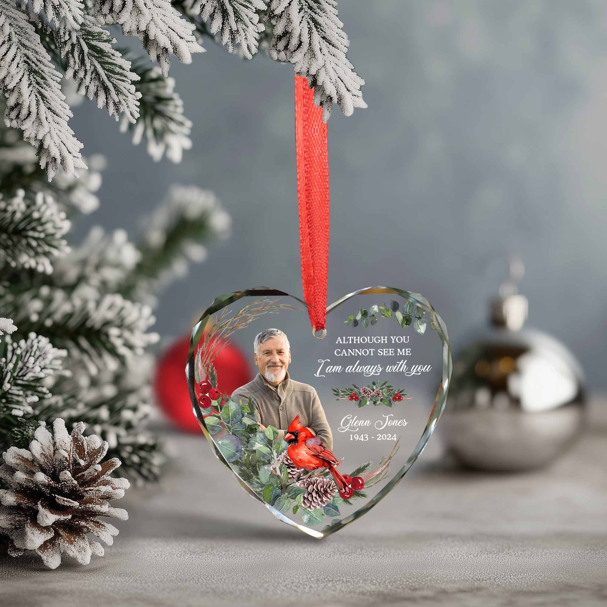 Glass Ornament For Loss Of Father • Personalized Memorial Ornament For Dad With Photo & Name • Custom Memorial Gift • Christmas Decoration
