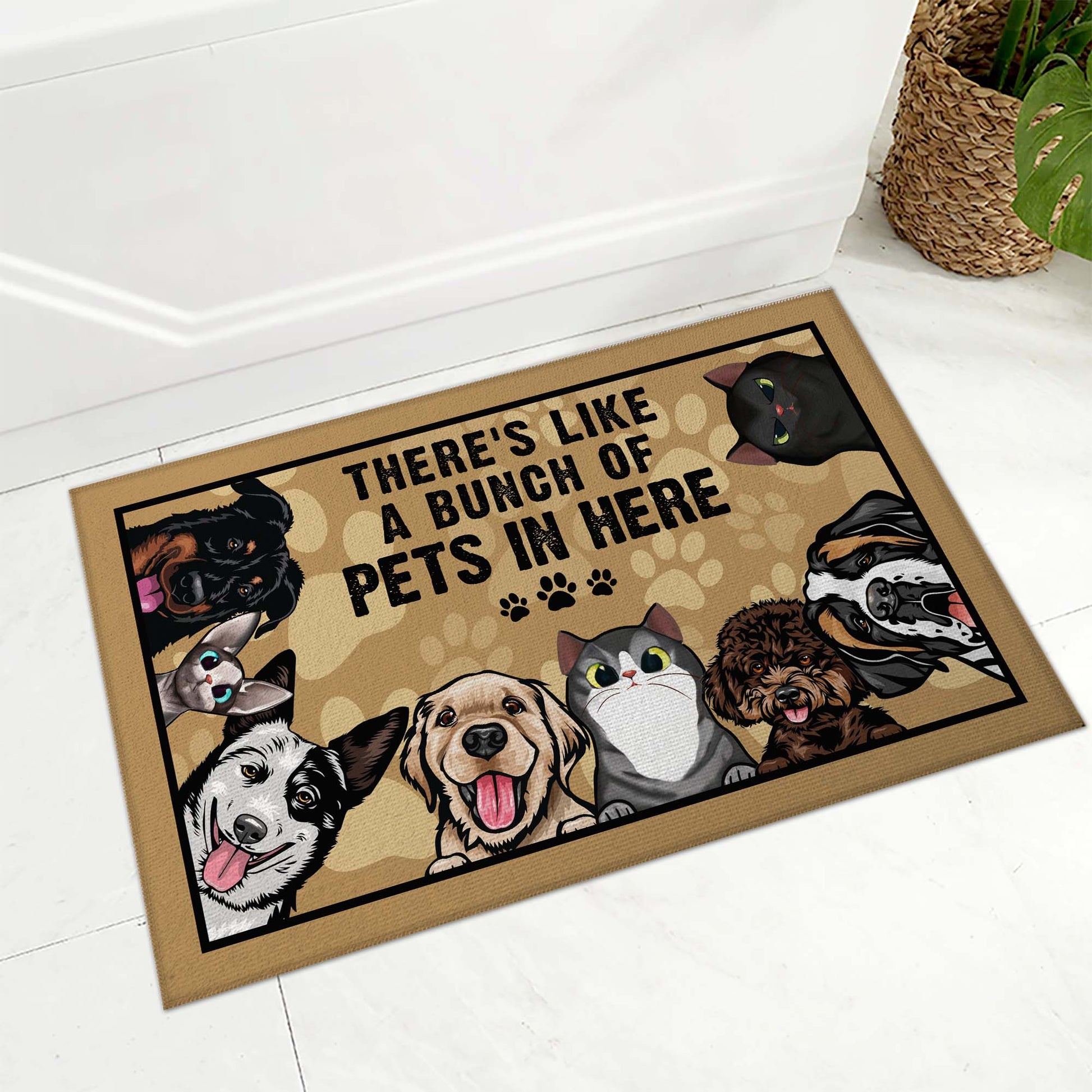 Personalized Dog & Cat Funny Doormat • Custom Doormat For Pet Lovers • Welcome Rug • Vintage Front Door Mat