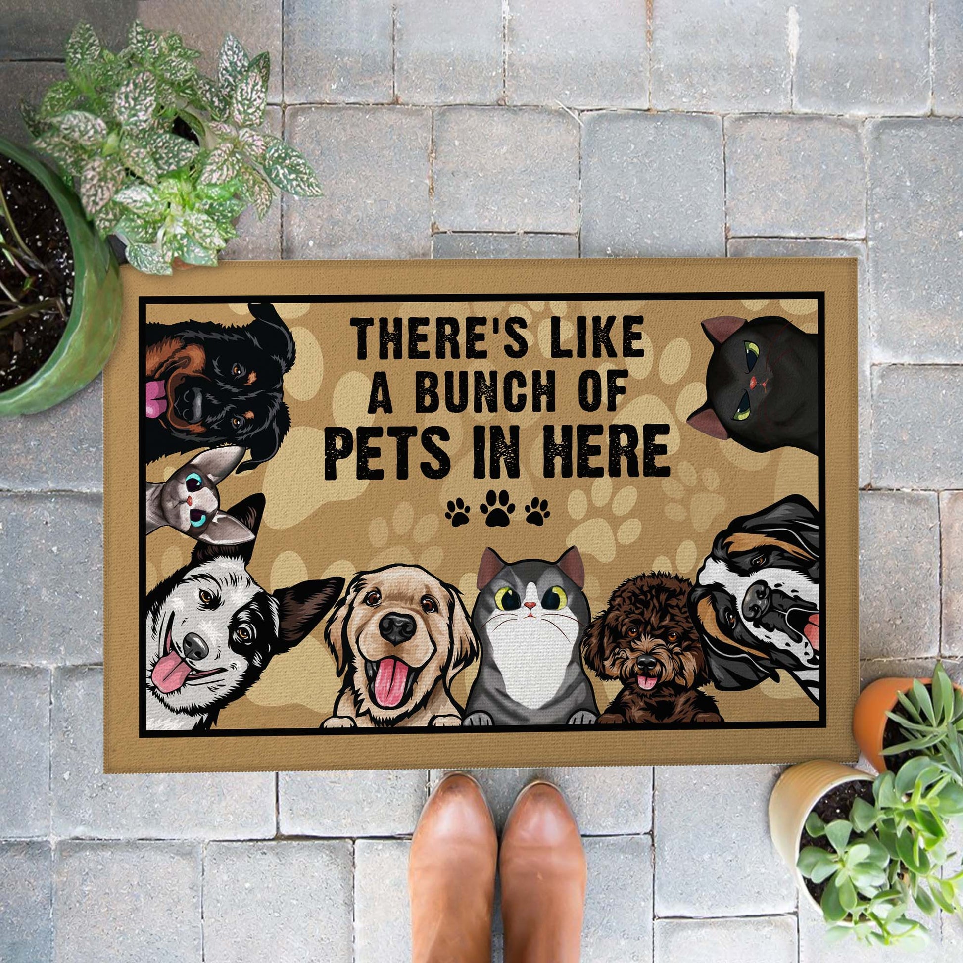 Personalized Dog & Cat Funny Doormat • Custom Doormat For Pet Lovers • Welcome Rug • Vintage Front Door Mat