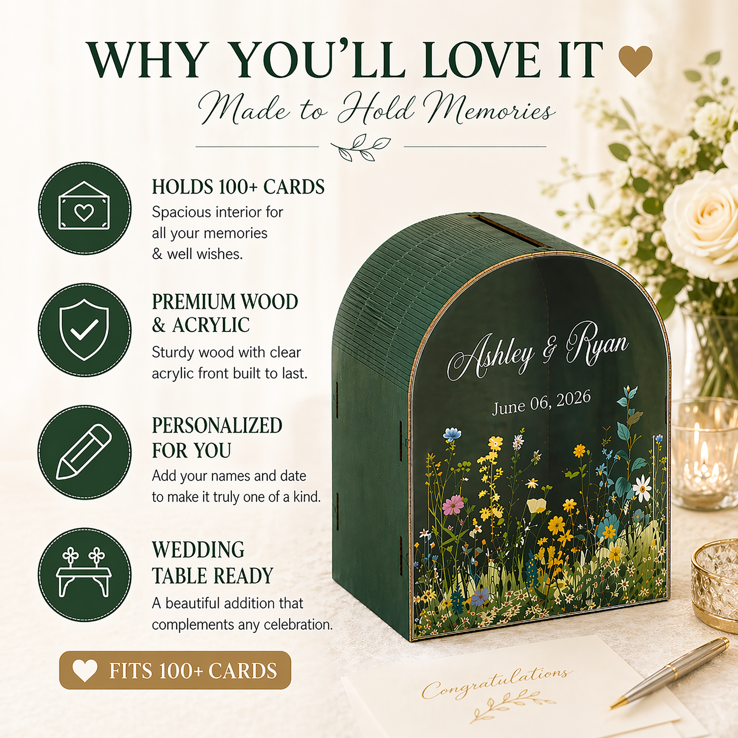 Personalized Wedding Card Box | Rustic Garden