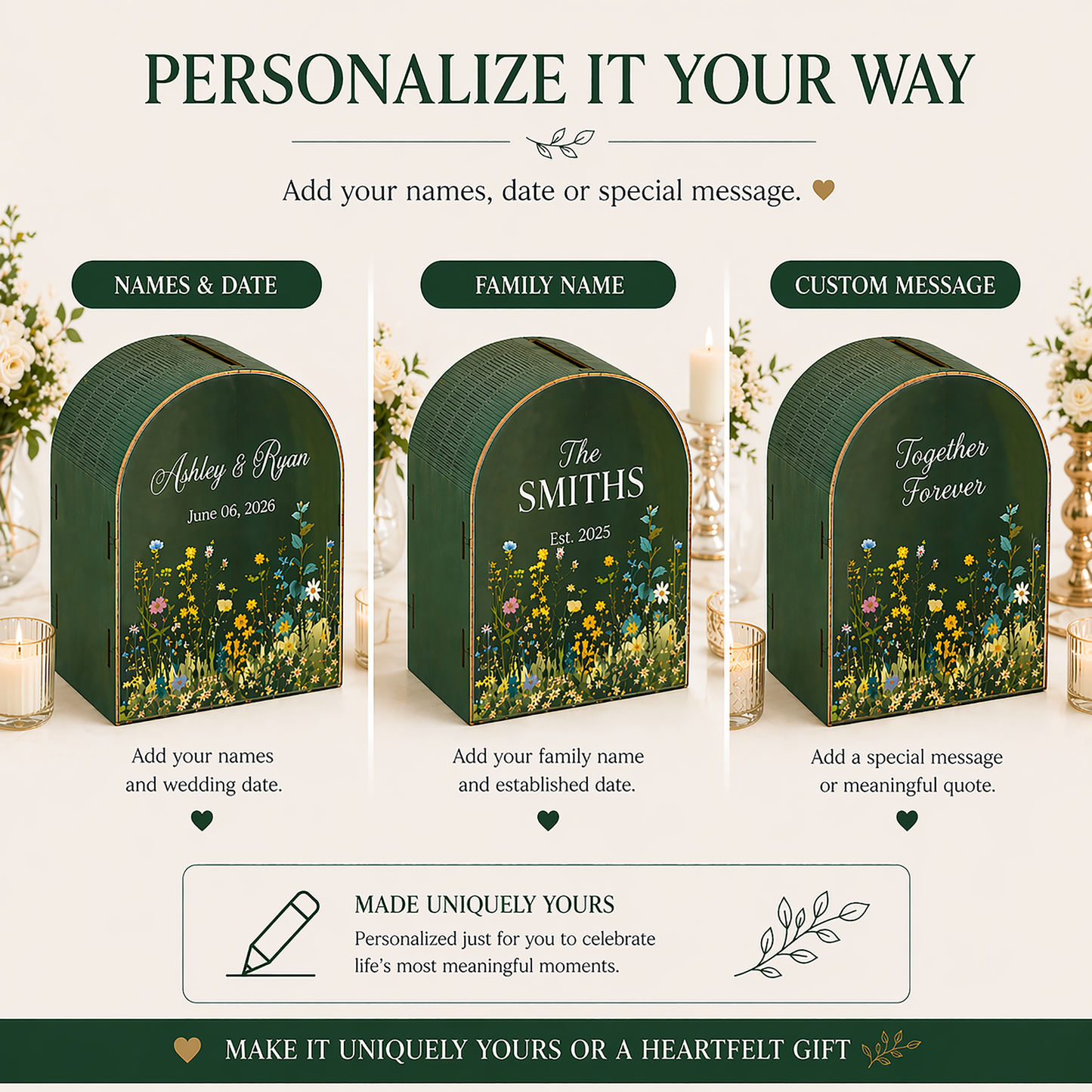 Personalized Wedding Card Box | Rustic Garden