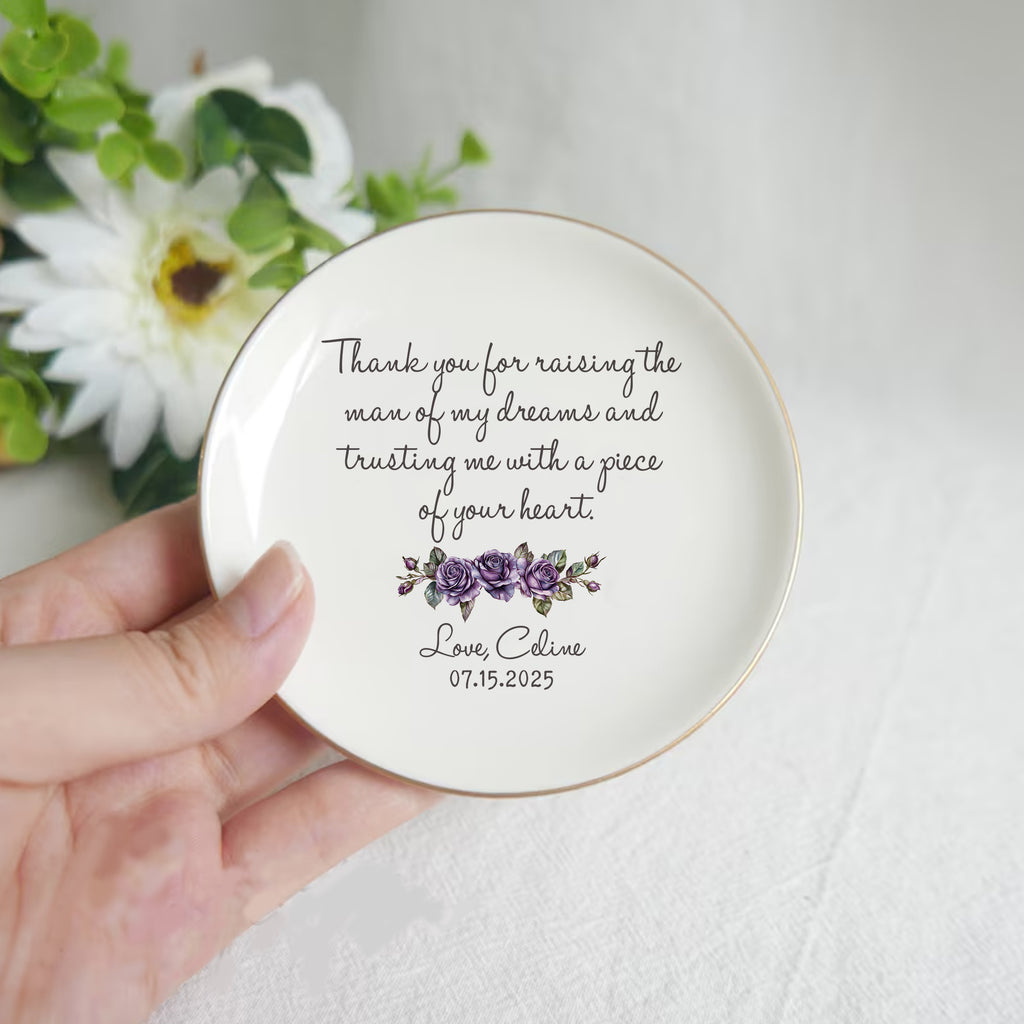 Thank You For Raising The Man Of My Dreams & Trusting Me With A Piece Of Your Heart • Personalized Flower Trinket Dish • Custom Watercolor Flower Ring Dish • Wedding Gift For Mother Of The Bride