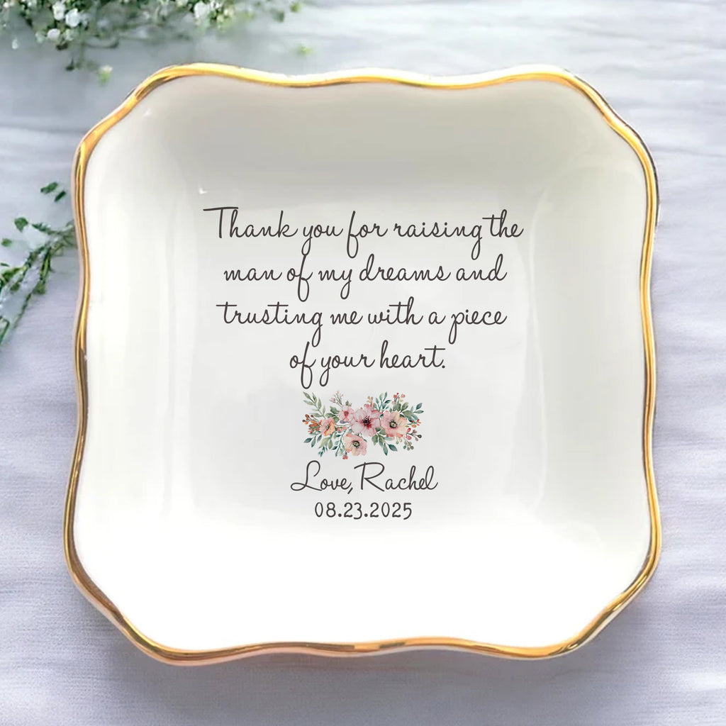 Thank You For Raising The Man Of My Dreams & Trusting Me With A Piece Of Your Heart • Personalized Flower Trinket Dish • Custom Watercolor Flower Ring Dish • Wedding Gift For Mother Of The Bride