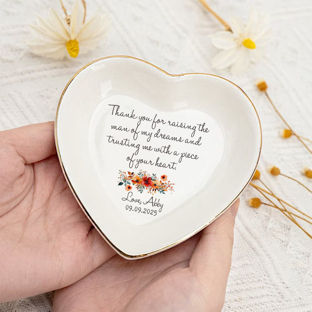 Thank You For Raising The Man Of My Dreams & Trusting Me With A Piece Of Your Heart • Personalized Flower Trinket Dish • Custom Watercolor Flower Ring Dish • Wedding Gift For Mother Of The Bride