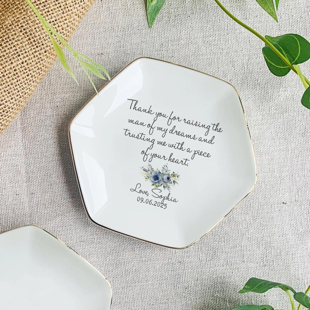Thank You For Raising The Man Of My Dreams & Trusting Me With A Piece Of Your Heart • Personalized Flower Trinket Dish • Custom Watercolor Flower Ring Dish • Wedding Gift For Mother Of The Bride