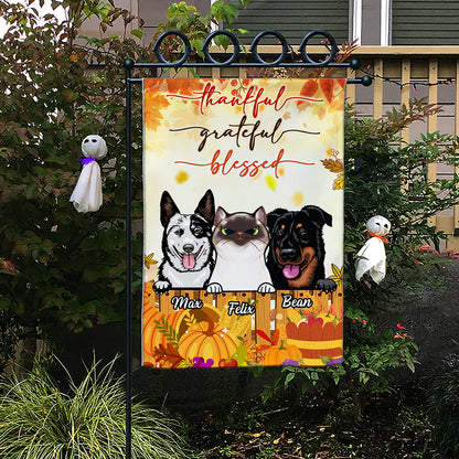 Thankful Grateful Blessed Happy Thanksgiving • Funny Decoration Flag • Personalized Dog & Cat Garden Flag • Custom Welcome Flag
