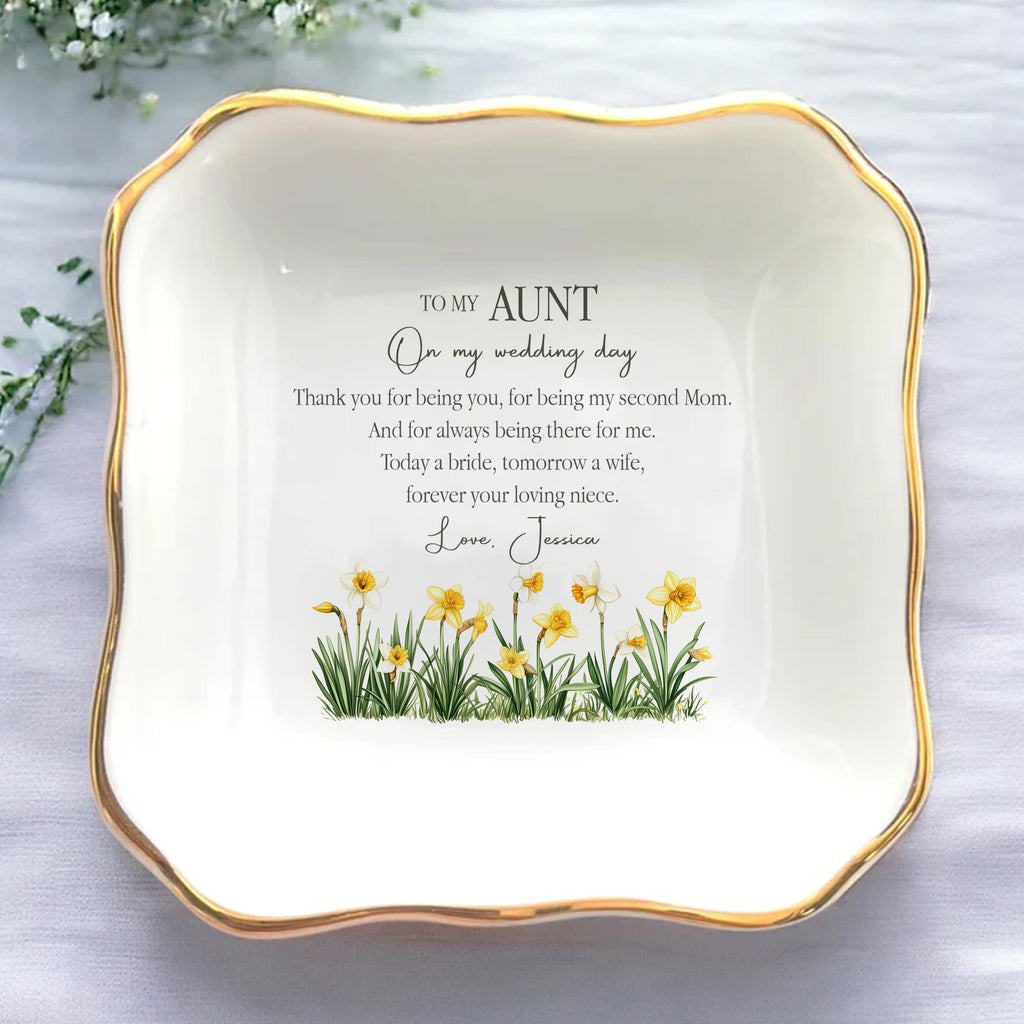 To My Aunt On My Wedding Day • Custom Watercolor Flower Ring Dish • Personalized Aunt & Niece Trinket Dish • Jewelry Tray • Wedding Gift For Aunt From Bride • Birthday Gift • Keepsake Gift