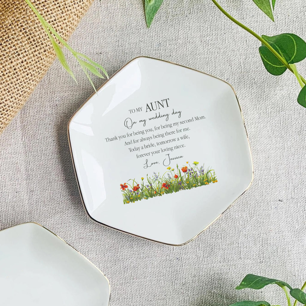 To My Aunt On My Wedding Day • Custom Watercolor Flower Ring Dish • Personalized Aunt & Niece Trinket Dish • Jewelry Tray • Wedding Gift For Aunt From Bride • Birthday Gift • Keepsake Gift
