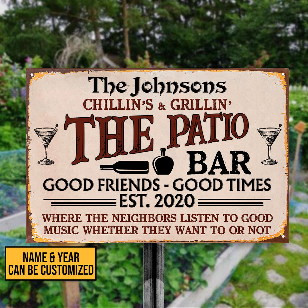 Welcome To The Patio • Custom Metal Sign • Personalized Patio Bar Welcome Sign • Chillin' And Grillin' Outdoor Sign • Backyard Funny Sign