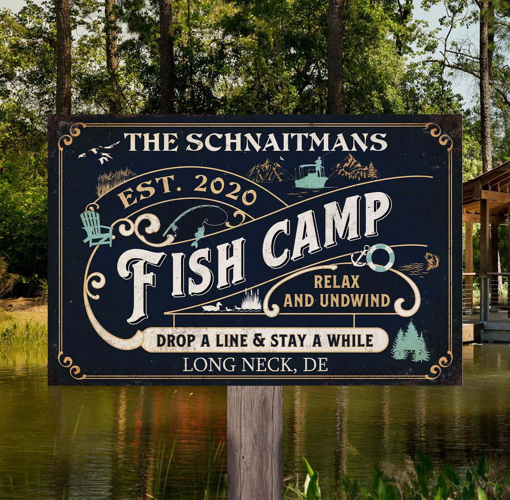 Personalized Welcome To The Fish Camp Sign • Custom Fishing Camp Sign • Classic Metal Sign