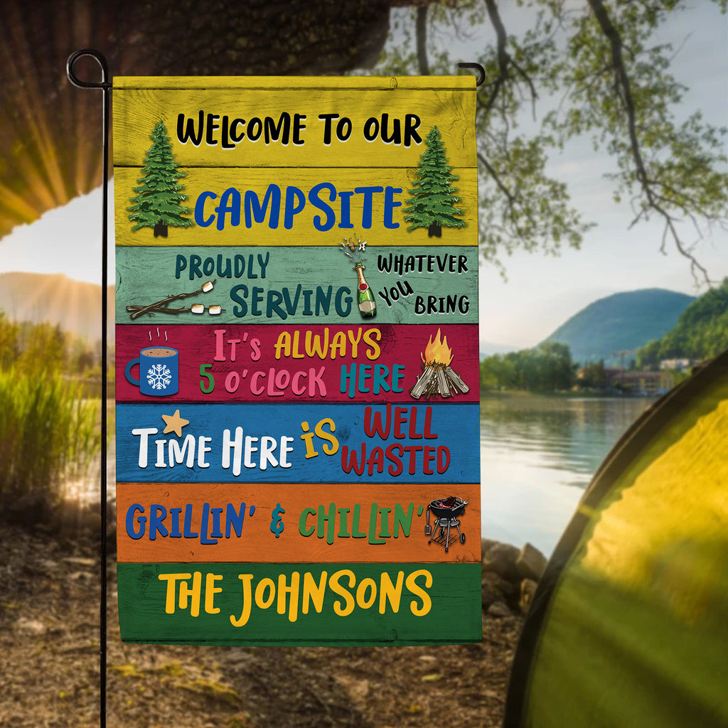Welcome To Our Campsite Custom Name Flag For Campers • Camping Flag • Personalized Flag For Camping Couple