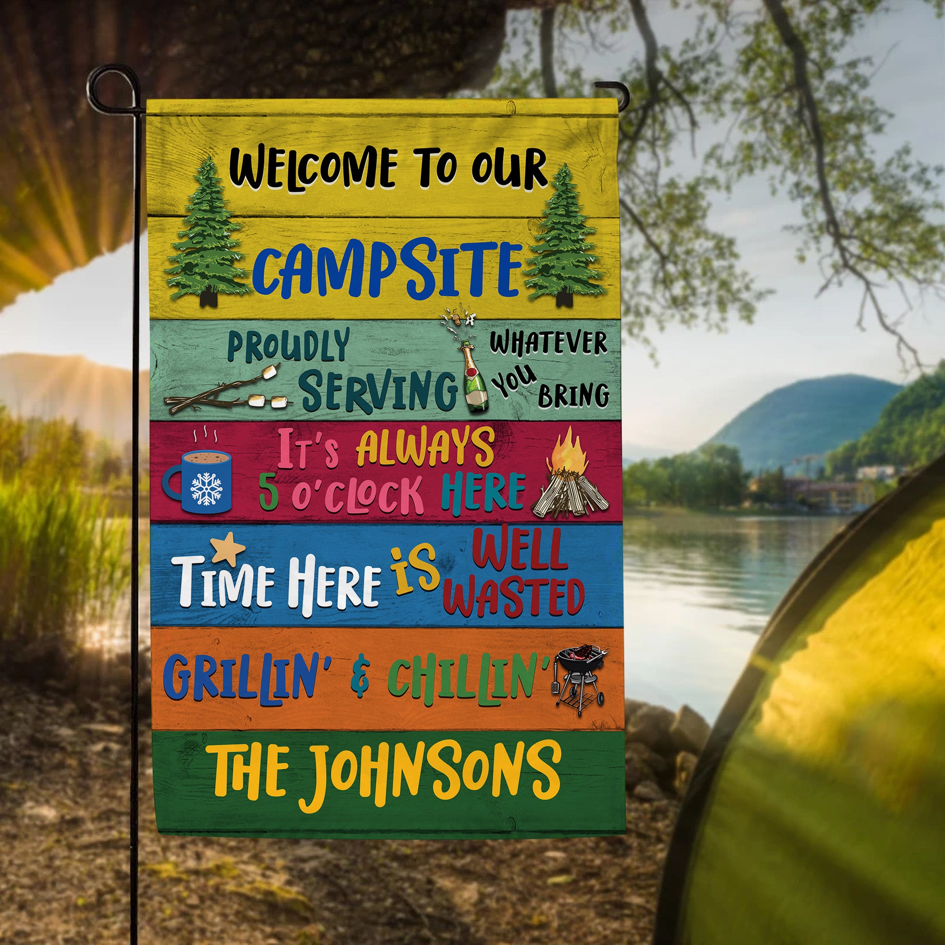 Welcome To Our Campsite Custom Name Flag For Campers • Camping Flag • Personalized Flag For Camping Couple