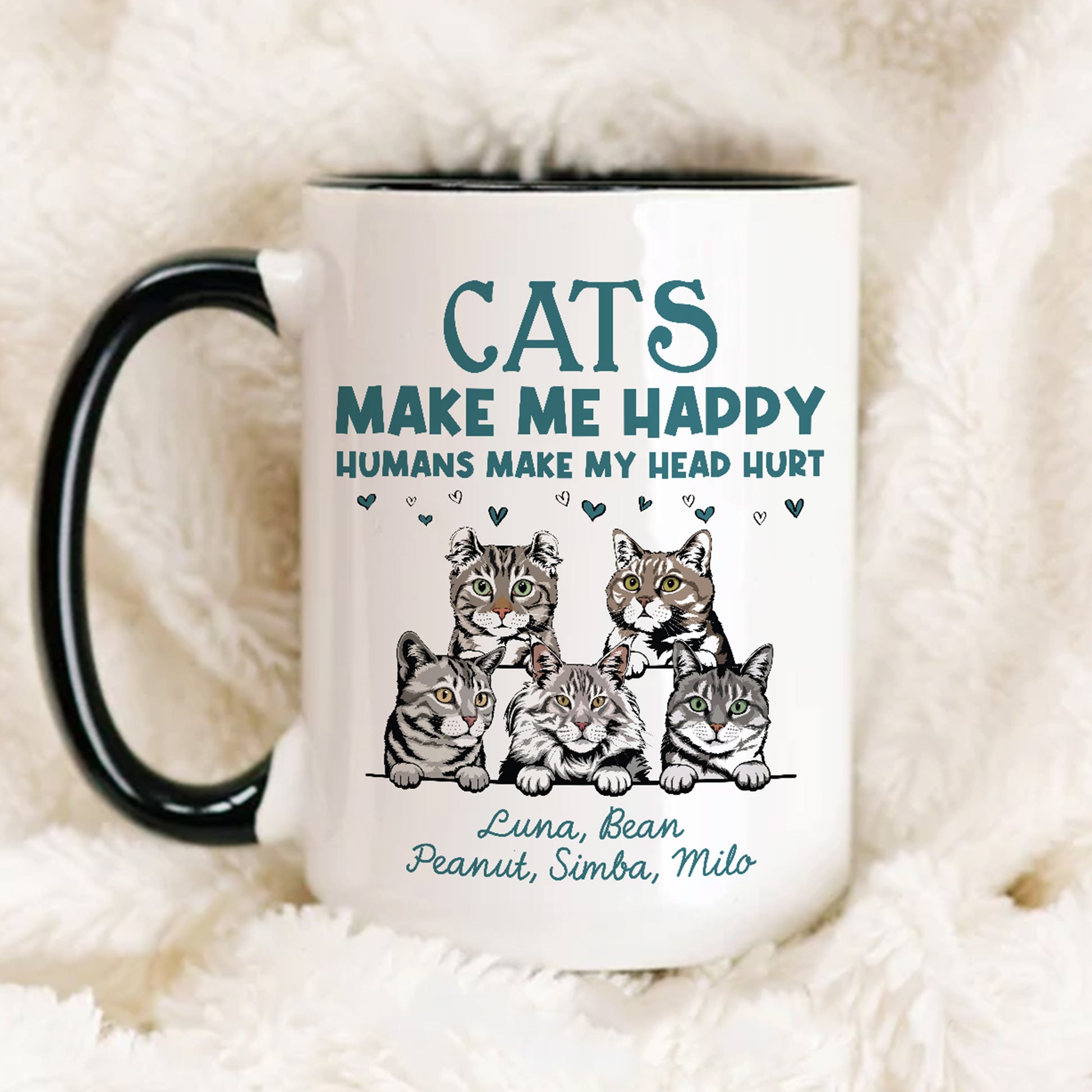 Cats Make Me Happy Humans Make My Head Hurt • Custom Mug For Cat Lovers • Personalized Funny Gift For Cat Dad And Cat Mom