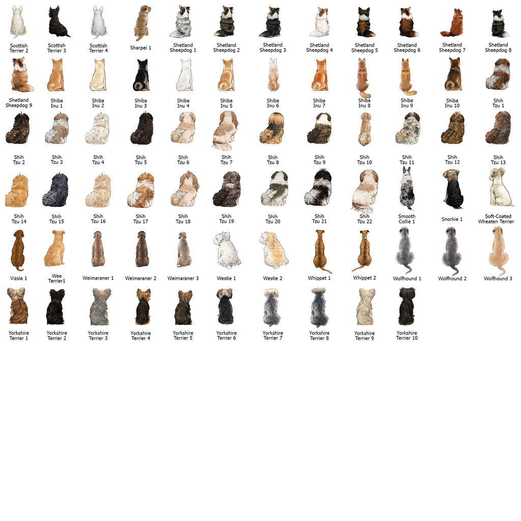 Grid of various dog breeds with labels on a white background