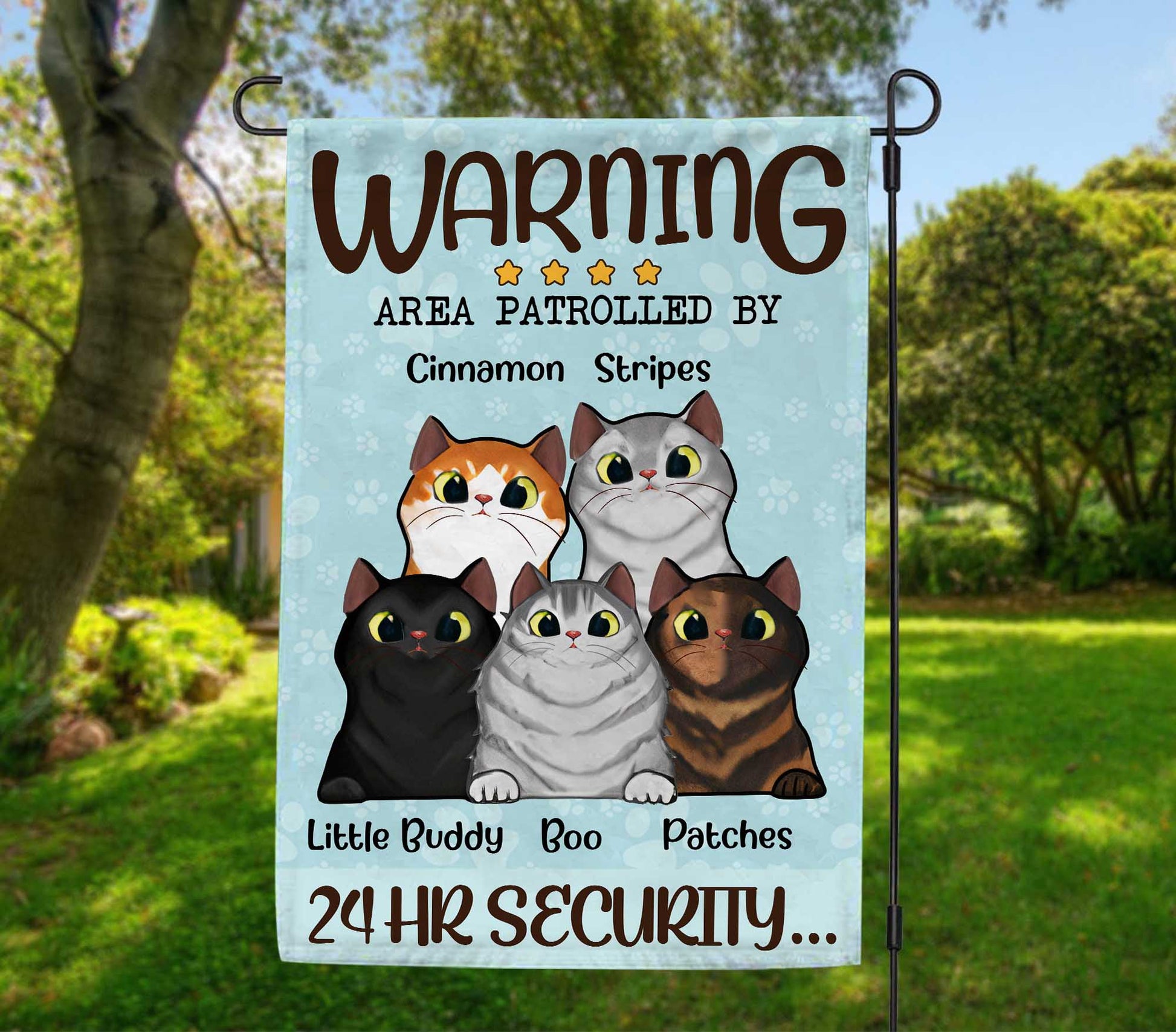 Warning Area Patrolled By 24 Hours Security Flag • Personalized Dog & Cat Garden Flag • Custom Welcome Flag • For Pet Lovers