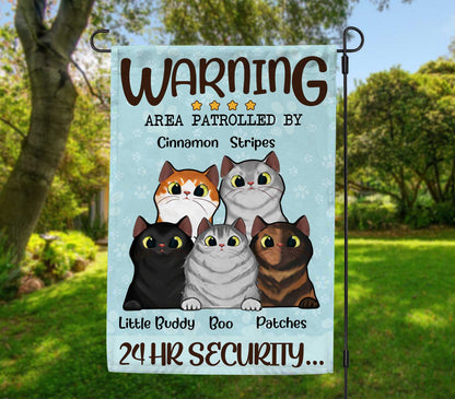 Warning Area Patrolled By 24 Hours Security Flag • Personalized Dog & Cat Garden Flag • Custom Welcome Flag • For Pet Lovers