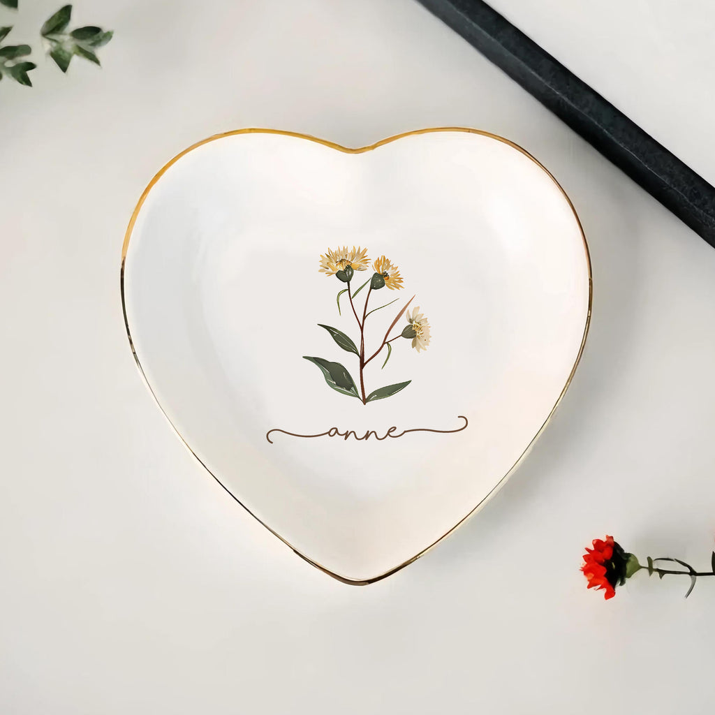 Custom Watercolor Flower Jewelry Tray • Personalized Birth Flower Ring Dish • Wedding Gift • Birthday Gift • Keepsake Gift