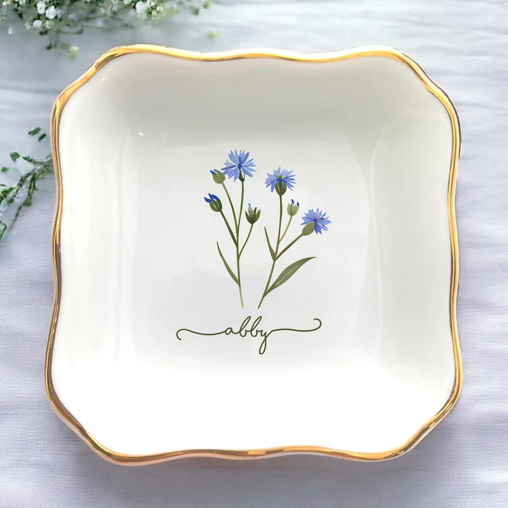 Custom Watercolor Flower Jewelry Tray • Personalized Birth Flower Ring Dish • Wedding Gift • Birthday Gift • Keepsake Gift